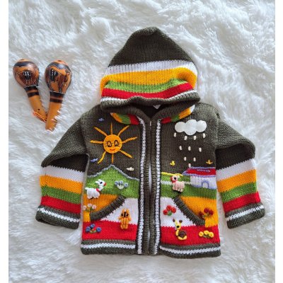 Dětský ručně vyšívaný svetr v Peru zelený zelená vojenská – Zboží Dáma