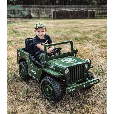 Mamido Dětský elektrický vojenský Jeep Willys 12V7Ah Army zelená – Zboží Mobilmania