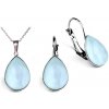 Swarovski Elements Pear stříbrná sada set souprava náušnice a přívěsek s řetízkem modrá slzička kapka 39169.4 Powder Blue modrá světlá pudrová pastelová