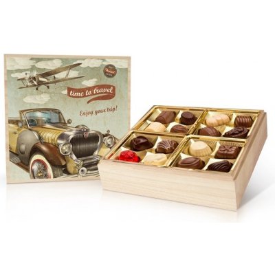 Selllot Retro Cars Time to travel belgické pralinky v dřevěné dóze 400 g – Zboží Dáma
