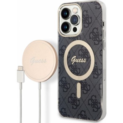 Pouzdro Guess 4G MagSafe Kompatibilní Zadní + Bezdrátová Nabíječka iPhone 14 Pro Max černé – Zboží Mobilmania