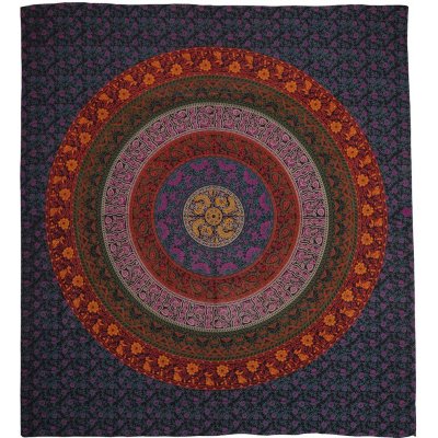 BOB Batik přehoz na postel indický Mandala Flower modro fialový bavlna King size Dvoulůžko 225 x 205 cm