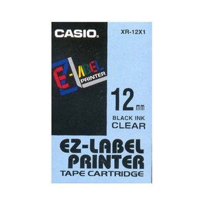 CASIO originální páska do tiskárny štítků, CASIO XR-12X1, černý tisk/průhledný podklad, n (XR-12X1) – Zboží Mobilmania