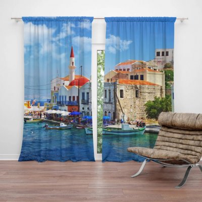 Sablio Závěs Domky na pobřeží: 2ks 140x250cm – Hledejceny.cz