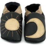 Ebooba Kožené capáčky s koženou podrážkou měsíc a slunce Černá – Zboží Dáma