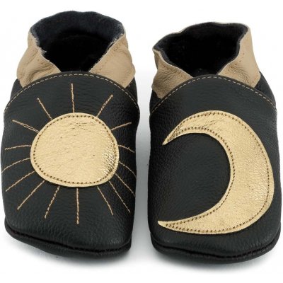 Ebooba Kožené capáčky s koženou podrážkou měsíc a slunce Černá – Zboží Dáma