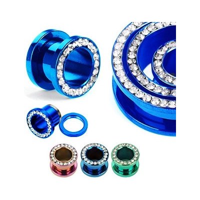Šperky eshop barevný anodizovaný tunel do ucha z titanu se zirkony v kruhu AB24.01 zelená – Zboží Mobilmania