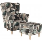 Kondela Astrid s taburetem látka hnědo-zelené vzor – Zboží Dáma