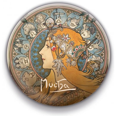 Magnet Alfons Mucha - Zodiak, kulatý, 5 cm – Zboží Dáma