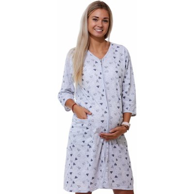 Šedý župan nebo košilka i pro plnoštíhlé ženy na kojení do porodnice na zip srdíčkový vzor 1G0545 šedá 2XL – Zboží Dáma