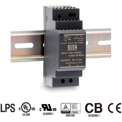 MEAN WELL, Napájecí zdroj na DIN lištu 36W 24V, HDR-30-24, 24V, 1,5A, IP20, – Hledejceny.cz
