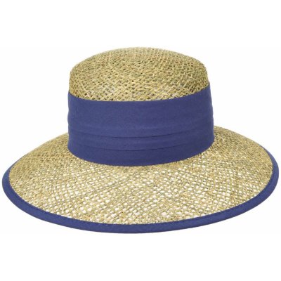 Seeberger Dámský béžový letní slaměný mořská tráva klobouk s modrou stuhou since 1890