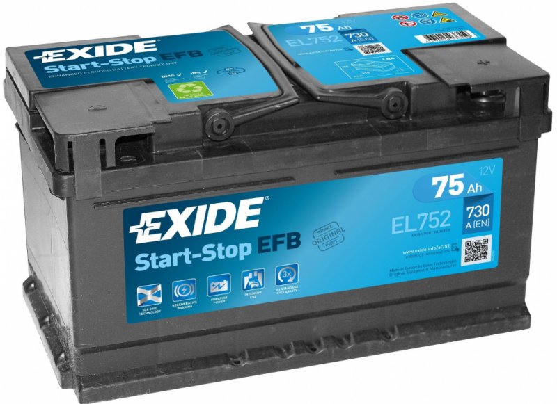 Exide Start-Stop EFB 12V 75Ah 730A EL752
