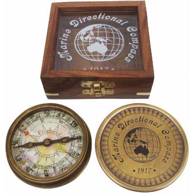 SEA CLUB Kompas starožitný v dřevěném proskleném boxu 8521 – Zboží Mobilmania