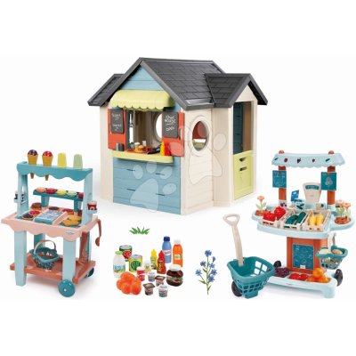 Smoby Set domeček s restaurací a zeleninový stánek Chef House Life rozšiřitelný se zmrzlinářským vozíkem a potravinami – Zboží Dáma