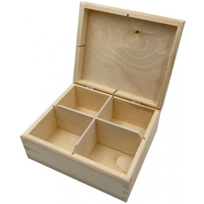 Davona Dřevěná krabička s víkem na čaj se čtyřmi přihrádkami 18x15,3x8cm