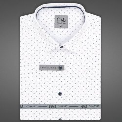 AMJ pánská bavlněná košile krátký rukáv regular fit bílá s tečkovanými křížky VKBR1287