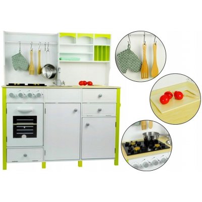 Mamido Dětská dřevěná kuchyně s troubou a příslušenstvím zeleno bílá – Zboží Dáma
