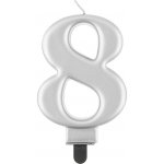 GoDan Narozeninová svíčka na dort 8 metalická stříbrná 8 cm – Sleviste.cz