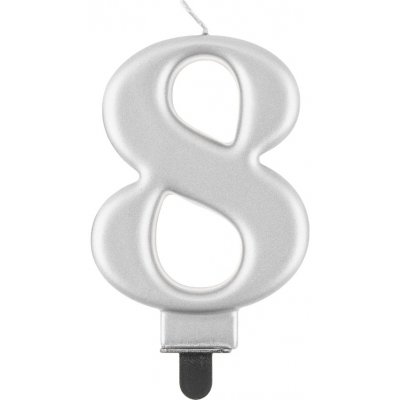 GoDan Narozeninová svíčka na dort 8 metalická stříbrná 8 cm – Sleviste.cz