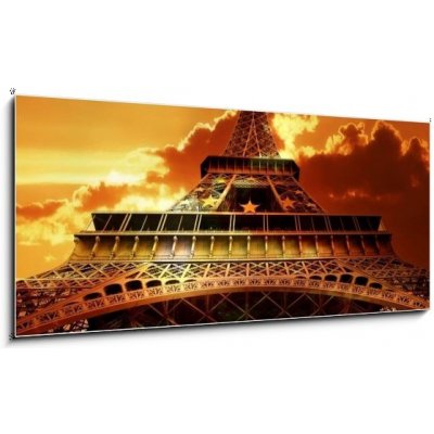 Obraz 1D panorama - 120 x 50 cm - Eiffel tower on sunset Eiffelova věž při západu slunce – Zbozi.Blesk.cz