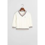 Gant Striped Cable Knit V-neck Eggshell – Zboží Dáma