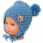 BABY NELLYS Zimní pletená čepice Teddy Bear na zavazování modrá – Sleviste.cz