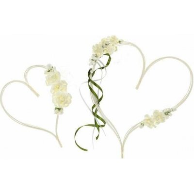 PartyDeco Ratanová srdce KRÉMOVÁ se zelenou stuhou, 19 cm a 30 cm, 2 kusy – Sleviste.cz