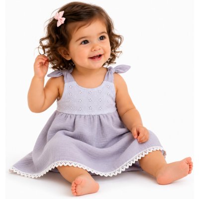 Baby Nellys Letní lehoučké mušelínové šaty Summer šedé – Hledejceny.cz