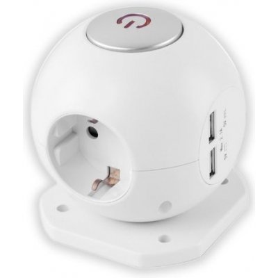 POWER BALL prodlužovačka 3 zásuvky SCHUKO, 2 USB, 1,5m s vypínačem 3G1.5