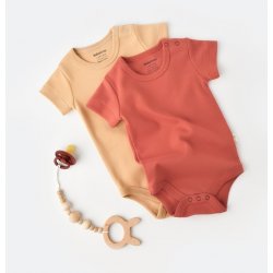 BabyCosy Organic Dětské Body s krátkým rukávem Červená Béžová 2ks