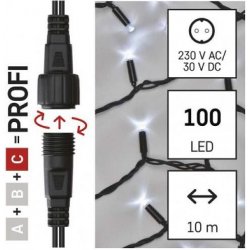 Profi LED spojovací řetěz černý 10 m venkovní i vnitřní studená bílá