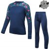 Sensor Merino Impress Set dětský triko dl.rukáv + spodky deep blue/floral modrá