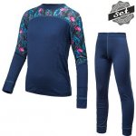 Sensor Merino Impress Set dětský triko dl.rukáv + spodky deep blue/floral modrá – Zboží Mobilmania