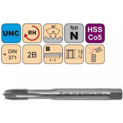 NÁSTROJE CZ Závitník strojní UNC 1/4"-20 2B HSSCo5 DIN 371 B - 1504 - CZZ1504-UNC-1/4"-20-2B – Hledejceny.cz