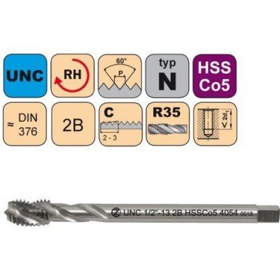 NÁSTROJE CZ Strojní závitník /CZZ4054/ pro americký unifikovaný hrubý závit se šroubovitou drážkou CZZ Závit: UNC 3/4"-10-2B – Hledejceny.cz