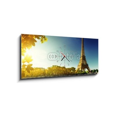 Obraz s hodinami 1D - 120 x 50 cm - Seine in Paris with Eiffel tower in autumn season Seine v Paříži s Eiffelovou věží v podzimní sezóně – Hledejceny.cz