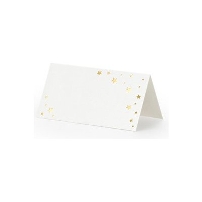 Jmenovky na stůl bílé se zlatými hvězdičkami 9,5x5,5 cm, 10 ks – Zboží Mobilmania