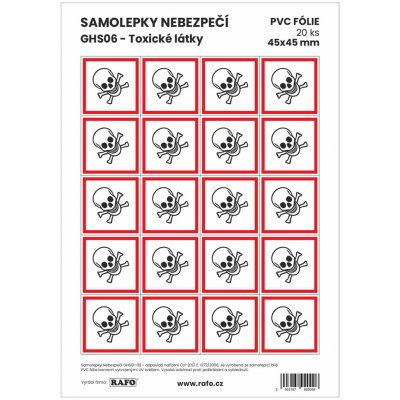 RAFO Samolepka Nebezpečí GHS06 - Toxické látky, různé velikosti Velikosti: 4,5 x 4,5 cm (20 ks na A4) – Hledejceny.cz