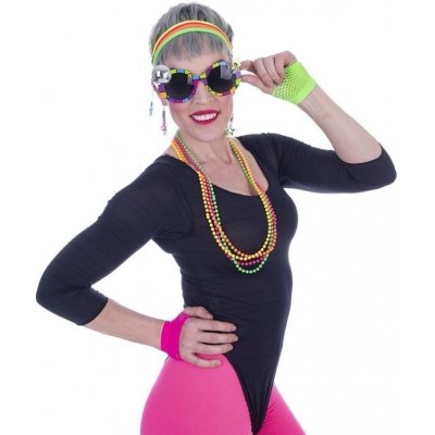 funny fashion Sada Retro Disco neon brýle čelenka rukavice náušnice a korále – Zbozi.Blesk.cz