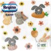 Ubrousky Regina Papírové ubrousky 1 V 20 kusů Velikonoční Zajíčci a kytičky 33x33 cm