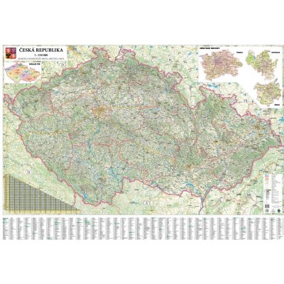 Excart Maps ČR - nástěnná automapa 200 x 140 cm Varianta: bez rámu v tubusu, Provedení: laminovaná mapa s očky