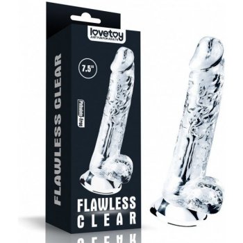 LoveToy Flawless Clear Dildo 7.5″, dildo s přísavkou a varlaty 18,5 x 3,4 cm