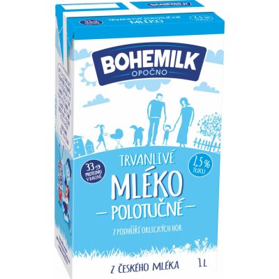 Bohemilk trvanlivé mléko polotučné 1,5% 1 l – Zboží Dáma