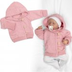 Baby Nellys Rostoucí pletený svetřík s kapucí zapínání knoflíčky pudrově růžový – Zboží Dáma
