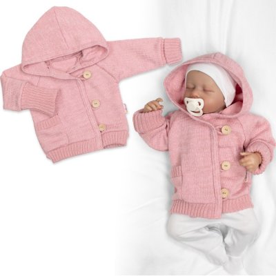 Baby Nellys Rostoucí pletený svetřík s kapucí zapínání knoflíčky pudrově růžový – Zboží Dáma