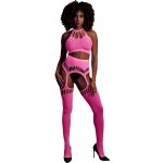 Ouch! Glow in the Dark Two Piece with Crop Top and Stockings Neon Pink – Zboží Dáma