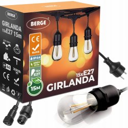 Berge Venkovní dekorační řetěz GIRLAND 16x E27 1W 230V IP44 15m