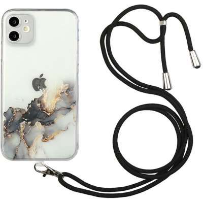 Pouzdro AppleMix Apple iPhone 12 mini - mramorová textura - šňůrka - gumový - šedé – Zboží Mobilmania
