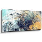 Obraz s hodinami 1D panorama - 120 x 50 cm - Artistic texture of paints. Abstract beautiful blue and yellow background. Modern futuristic pattern. Fractal artwork for cr – Hledejceny.cz